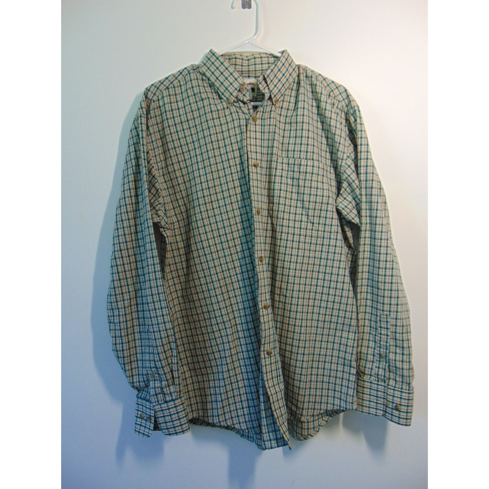 Wrangler Riata Mens Plaid Button Down Shirt Tan Teal Blue MR2091A Medium